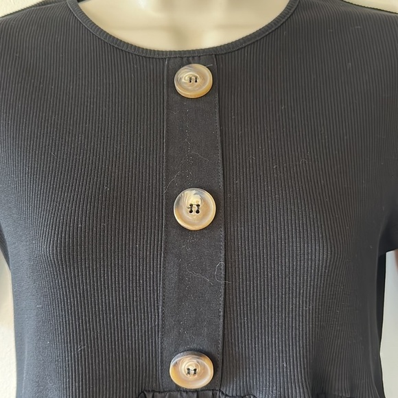 ASOS Design Black Mixed Fabric Mini Smock Dress with Faux Horn Button Size 0 - Picture 3 of 11